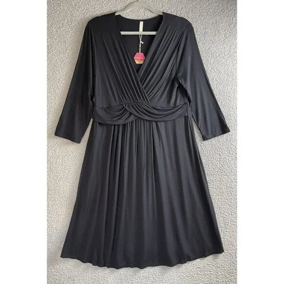 New Pink Blush Maternity Dress Womens Size Large Black Front Knot Long Sleeve - Picture 4 of 15